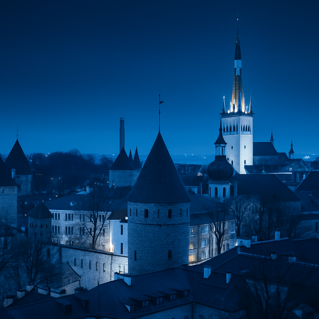 Tallinn old town skyline at blue hour